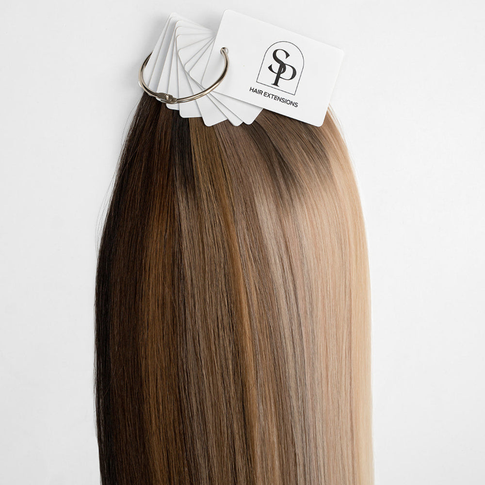 Salt and Pine Hair Extension Swatch Ring. Ring with hair extension swatch shades